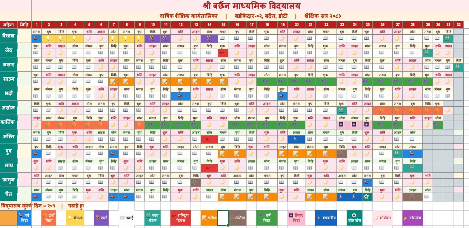बार्षिक कार्यतालिका